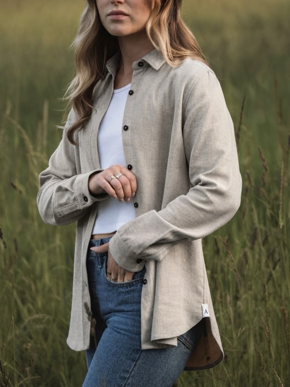Anián Oxford Long Sleeve Button Down Shirt Beige Size XS